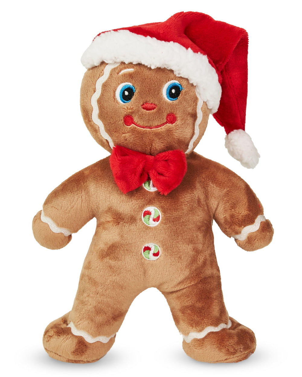 Bearington Jolly Gingerbread plush wearing a Santa hat for festive decor centerpiece