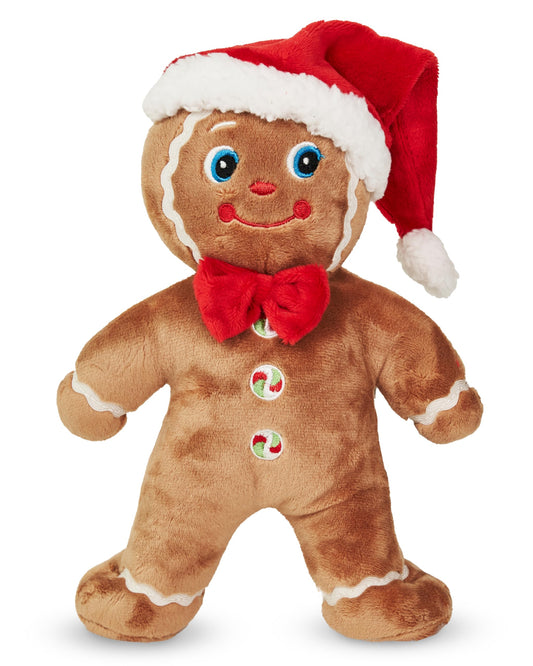 Bearington Jolly Gingerbread plush wearing a Santa hat for festive decor centerpiece