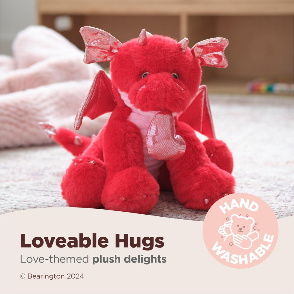 Bearington Lazarus Love Dragon sits with heart prop, ideal Valentine gift