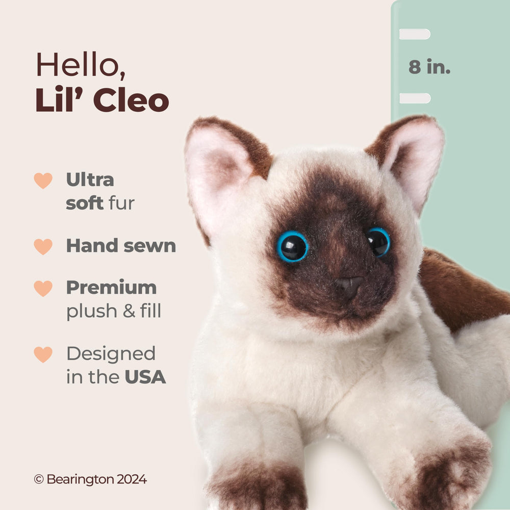 Bearington Lil’ Cleo Siamese cat plush snuggle body ready for bedtime comfort