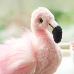Expressive face of Bearington Lil’ Fifi flamingo plush for imaginative play