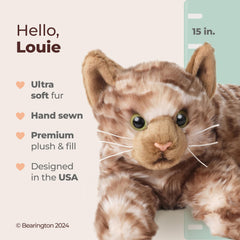 Bearington Louie eyes and whiskers showcase delicate craftsmanship for snuggly play.