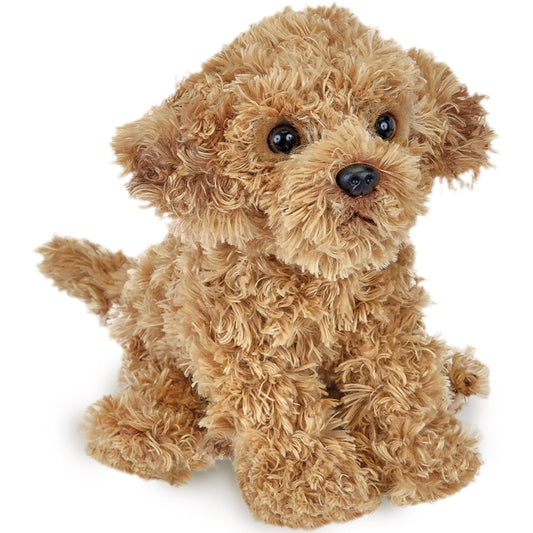Bearington Lovely Doodles caramel dog plush front view for cozy cuddles.