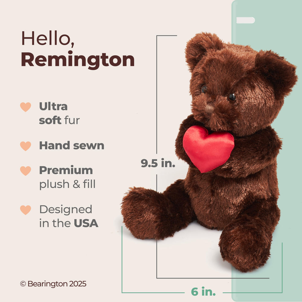Remington holds a red satin heart, a Valentine symbol of affection.