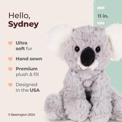 Bearington Sydney koala plush with embroidered eyes for safe play