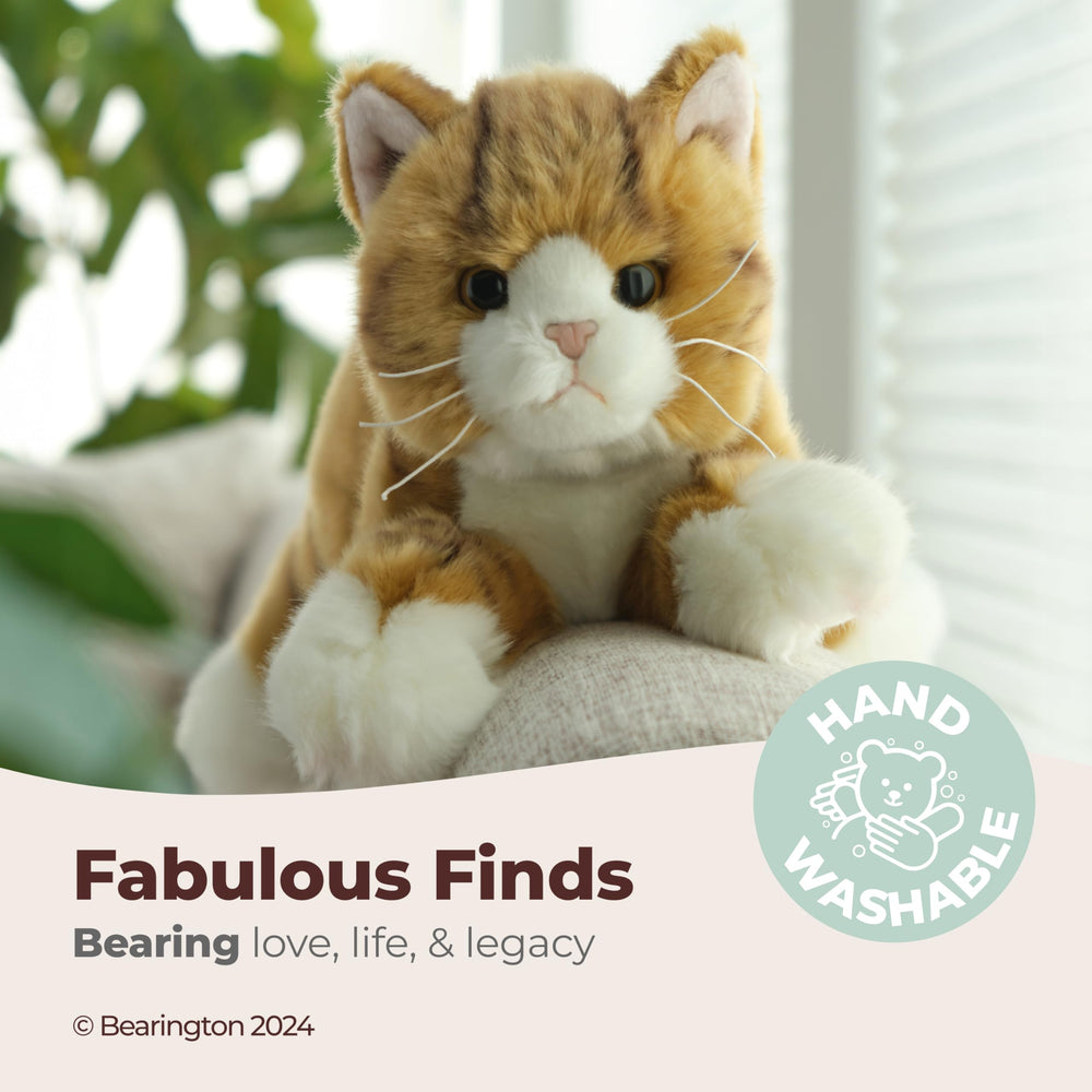Bearington Tabby Cat Plush soft fur creates comforting snuggle buddy