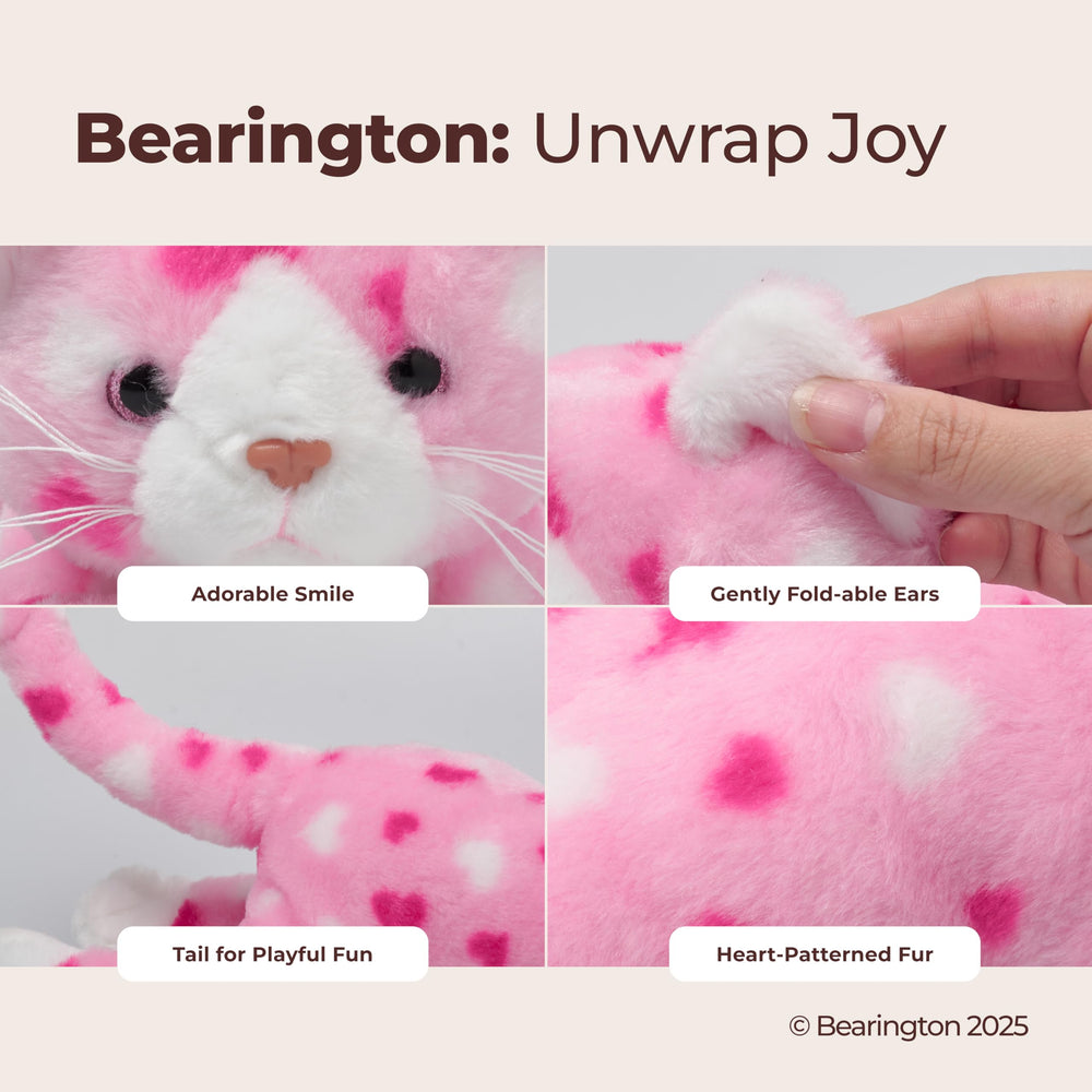 Bearington Valentine Kitty lightly weighted plush adds comforting heft for cuddling.