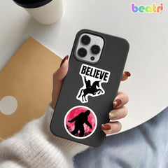 BEATRI Bigfoot stickers on a phone case brighten devices with safe, easy-peel design.