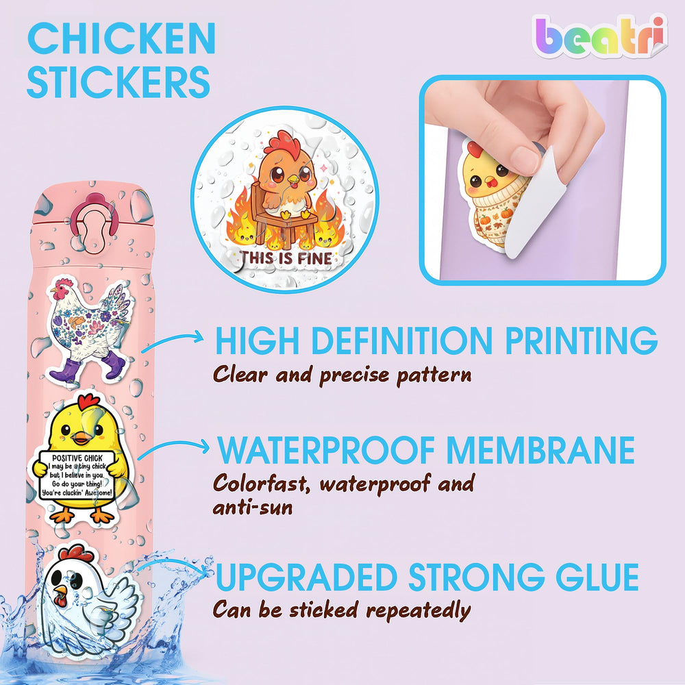 Beatri chicken sticker design 03 on skateboard, scratch-resistant and vibrant