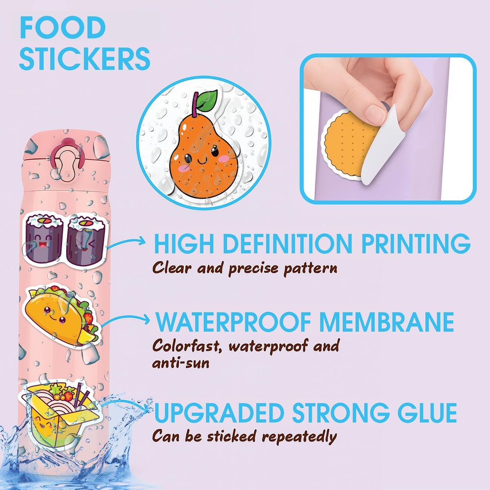 BEATRI cute food stickers water bottle art demonstrating waterproof color