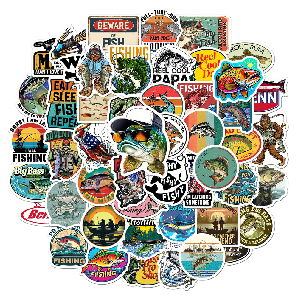 BEATRI fishing stickers 50pcs set for personalization on laptops and bottles