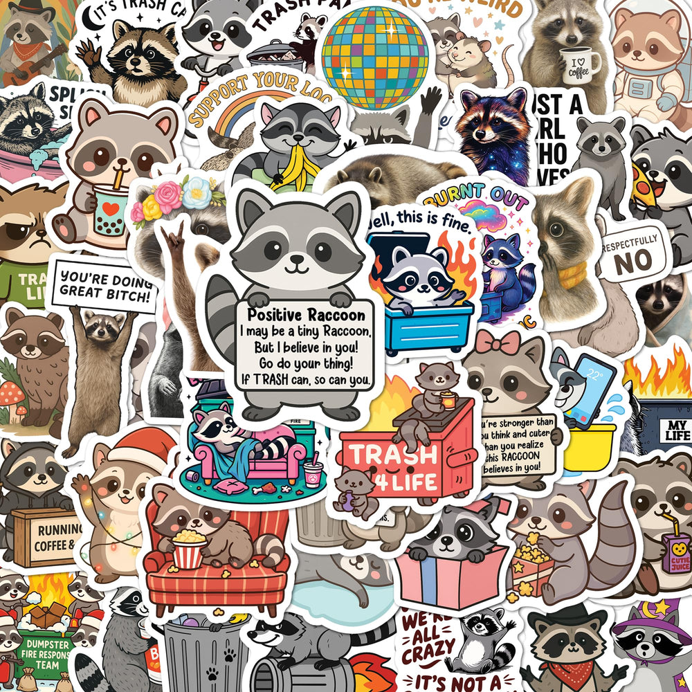 BEATRI raccoon stickers laptop pack with waterproof high-definition prints for personalization