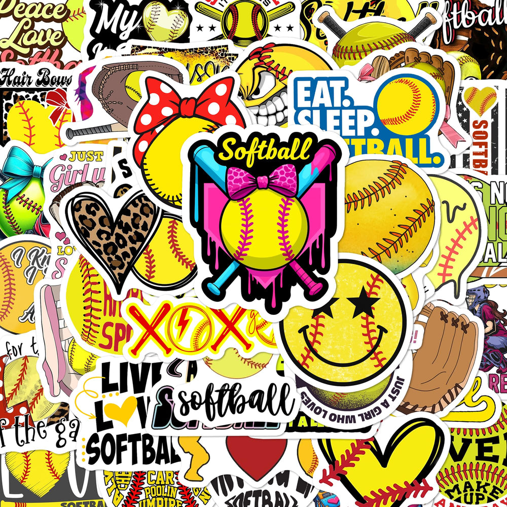 BEATRI Softball Stickers front view on a laptop showing bold non-repeating designs