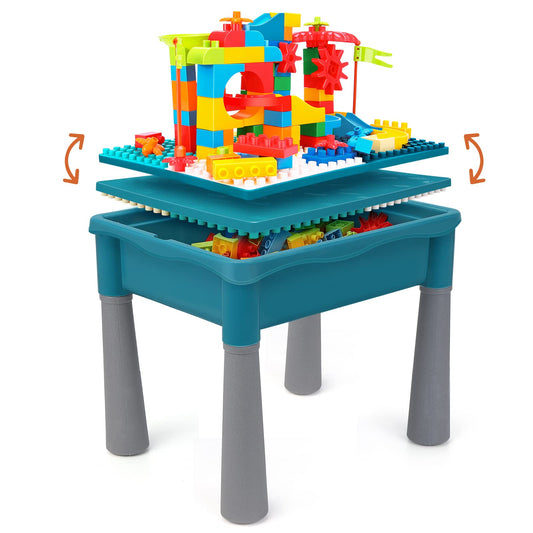BEAURE 5-in-1 table with blocks on lid for imaginative building play