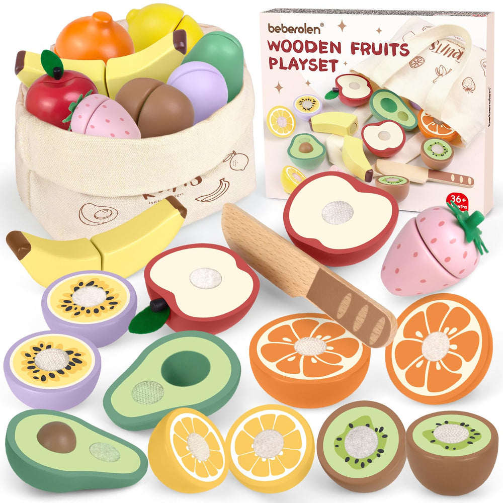 Beberolen wooden apple cutting toy for safe pretend meals and imaginative play.