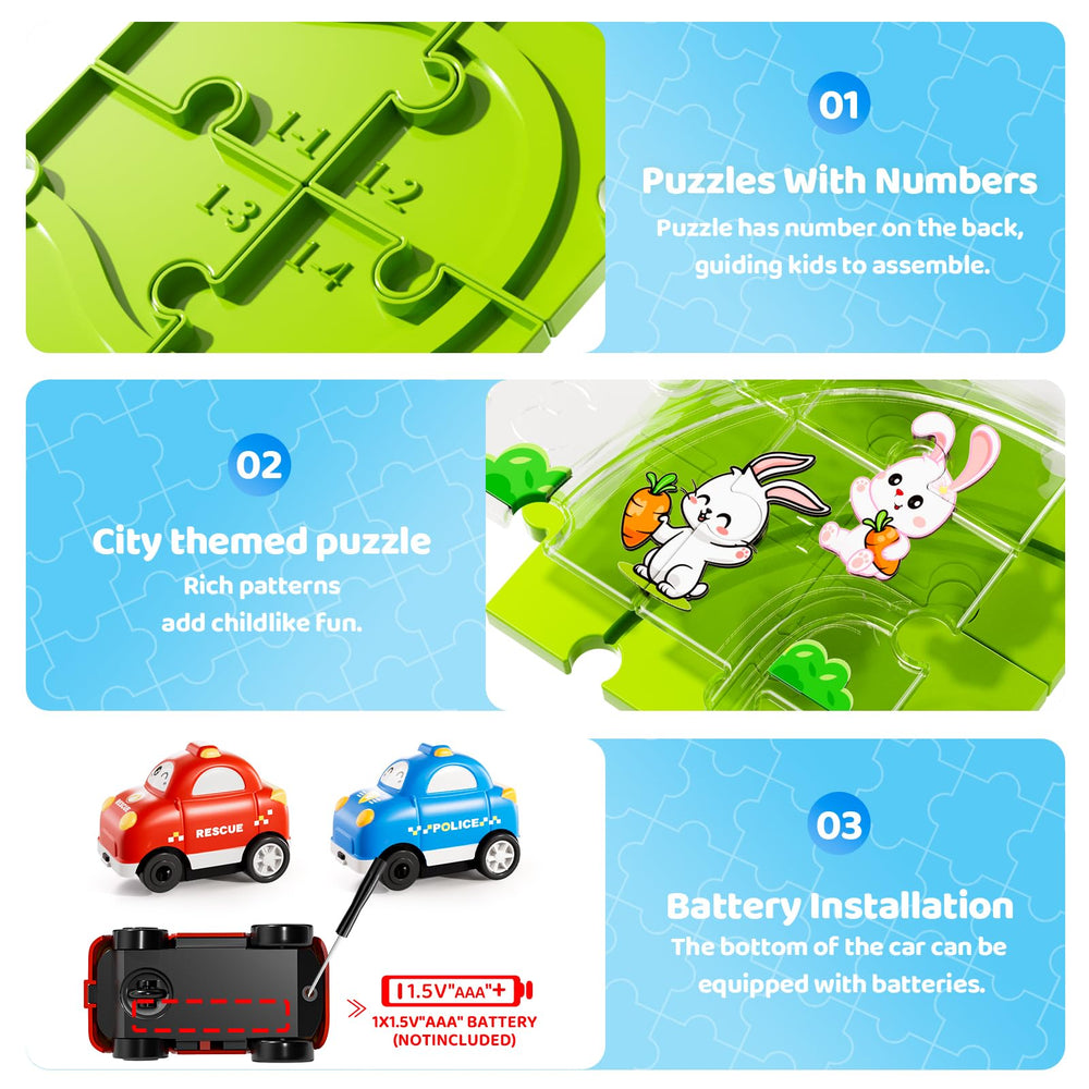 Beby Buty puzzle track car set versatile for home, classroom, or park.