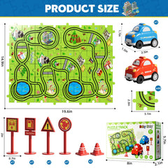 Beby Buty puzzle track cars playset enabling smooth car gliding along grooved routes