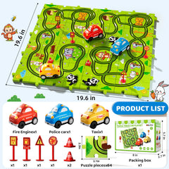 Beby Buty three cars glide along the winding track for imaginative racing