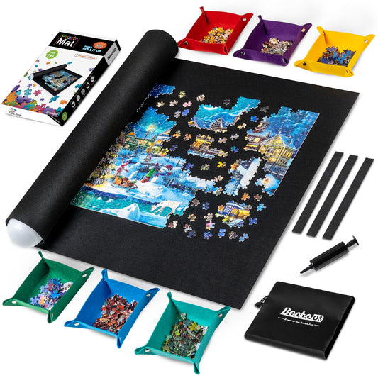Becko US puzzle mat roll-up with six trays for organized play