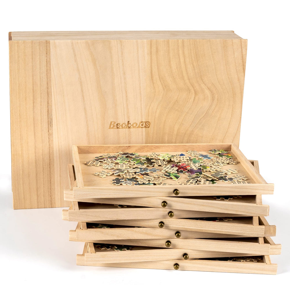 Becko US wooden puzzle tray with drawer design for easy sorting and dust protection