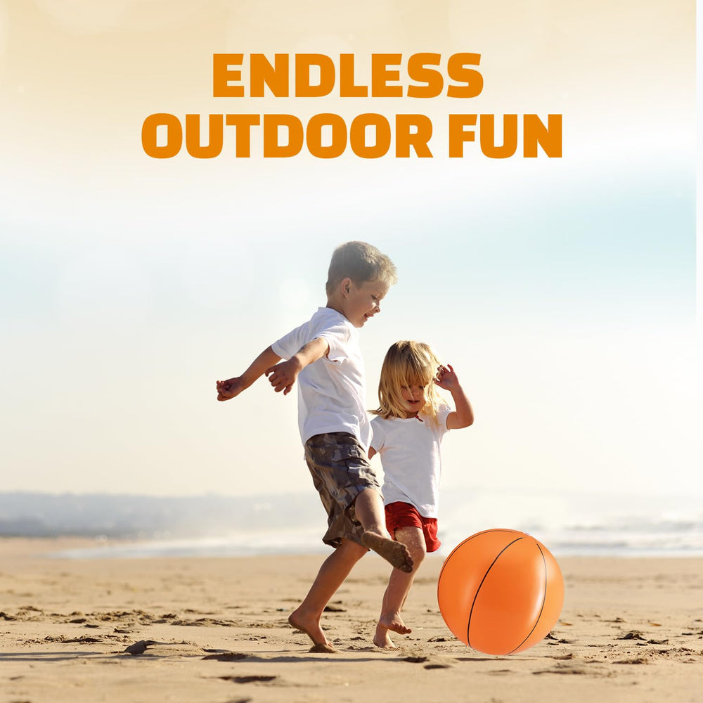 Bedwina inflatable basketball on beach sand, ideal party favor for kids and adults.