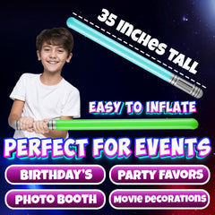 Bedwina red inflatable sabers add energetic action to celebrations and games.
