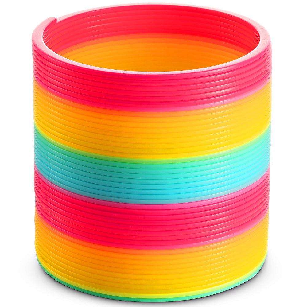 Bedwina jumbo rainbow spring coil on stairs for active, imaginative play.