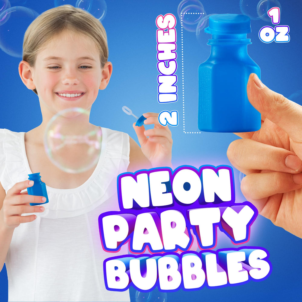 Bedwina mini neon bubbles with sealed wand and lid for leak-free blowing.