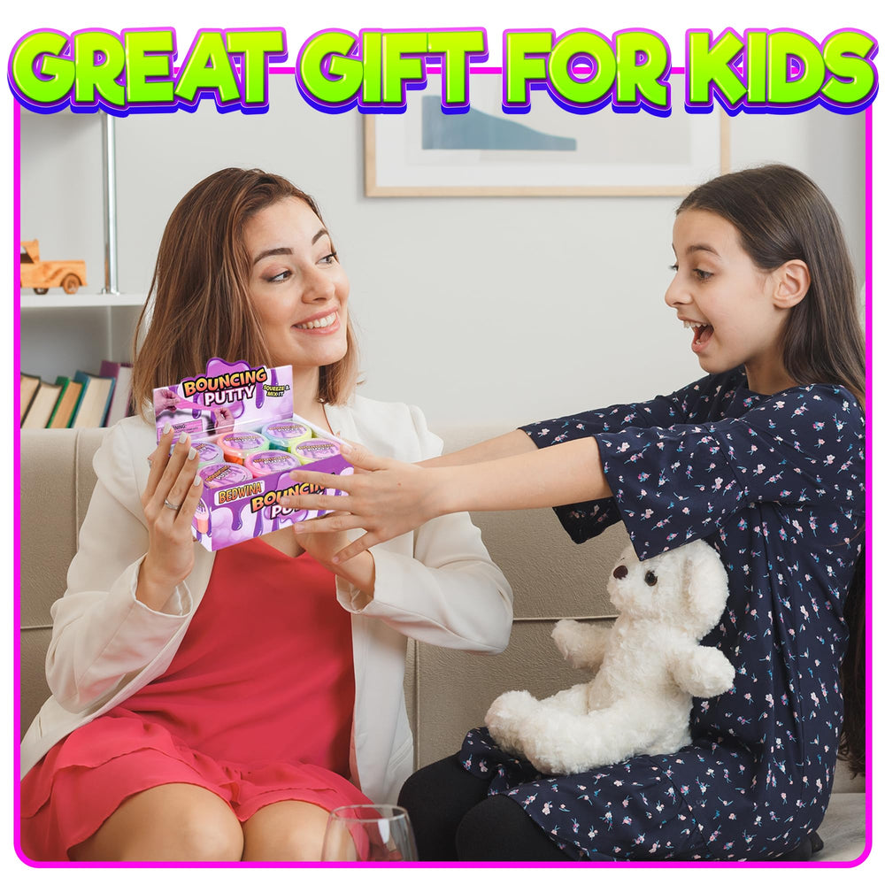 Bedwina Neon Bouncing Putty storage container helps keep putty fresh and ready to use.