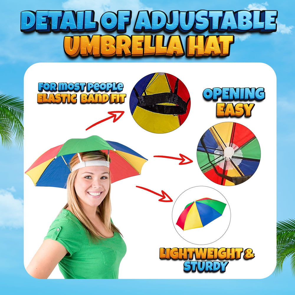 Bedwina umbrella hat adjustable headband fits most heads for comfortable all day wear.