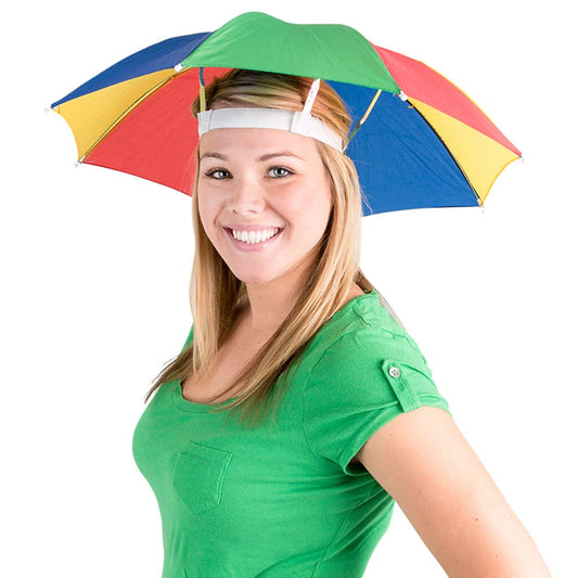 Bedwina umbrella hat colorful rainbow design shields sun with vibrant style for outdoor events.