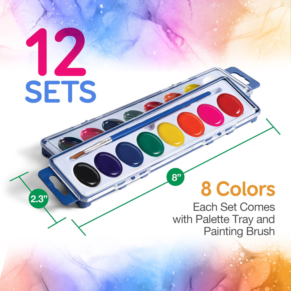 Bedwina watercolor sets 12-pack with brush included for kids.