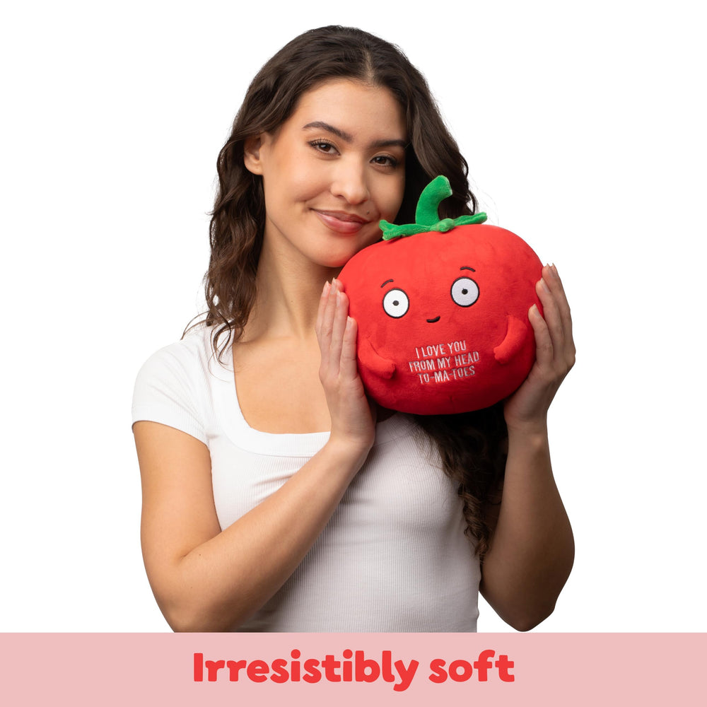 Bee! Tender Tomato plushie in arms ready for bedtime snuggles.
