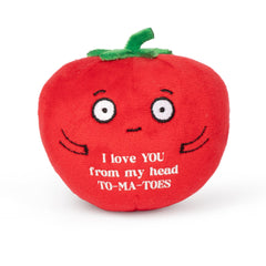 Bee Tender Tomato plushie front view showing cozy cuddly appearance
