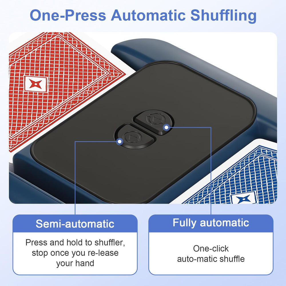 Blue edition of the BEE&FLOWER Card Shuffler in a sleek blue-black design.