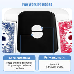 BEE&FLOWER Card Shuffler battery view highlighting rechargeable power for cordless play.