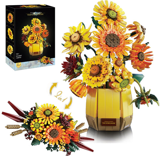 BeepZipp sunflower building set with vase, bright desk centerpiece ready to display.