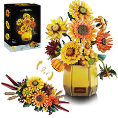 BeepZipp sunflower building set with vase, bright desk centerpiece ready to display.
