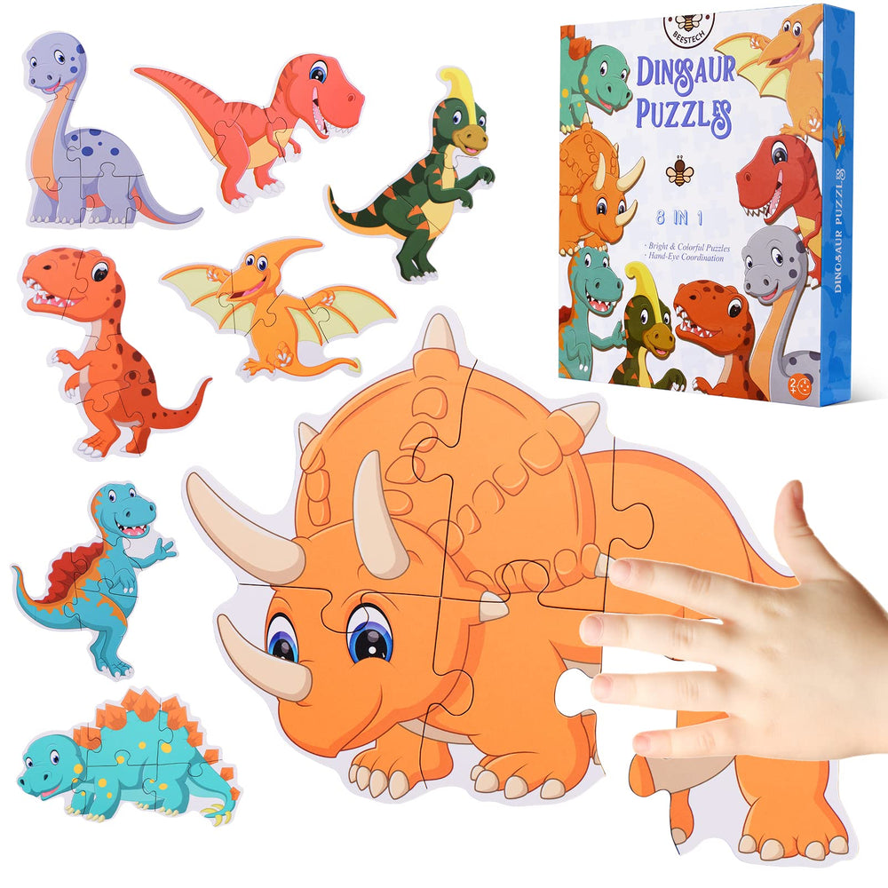 Beestech Beginner Dinosaur Puzzles with eight bright dinosaurs aid early problem solving