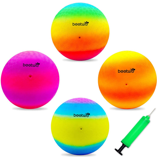 Beetwo four-square ball in multicolor ready for outdoor play.