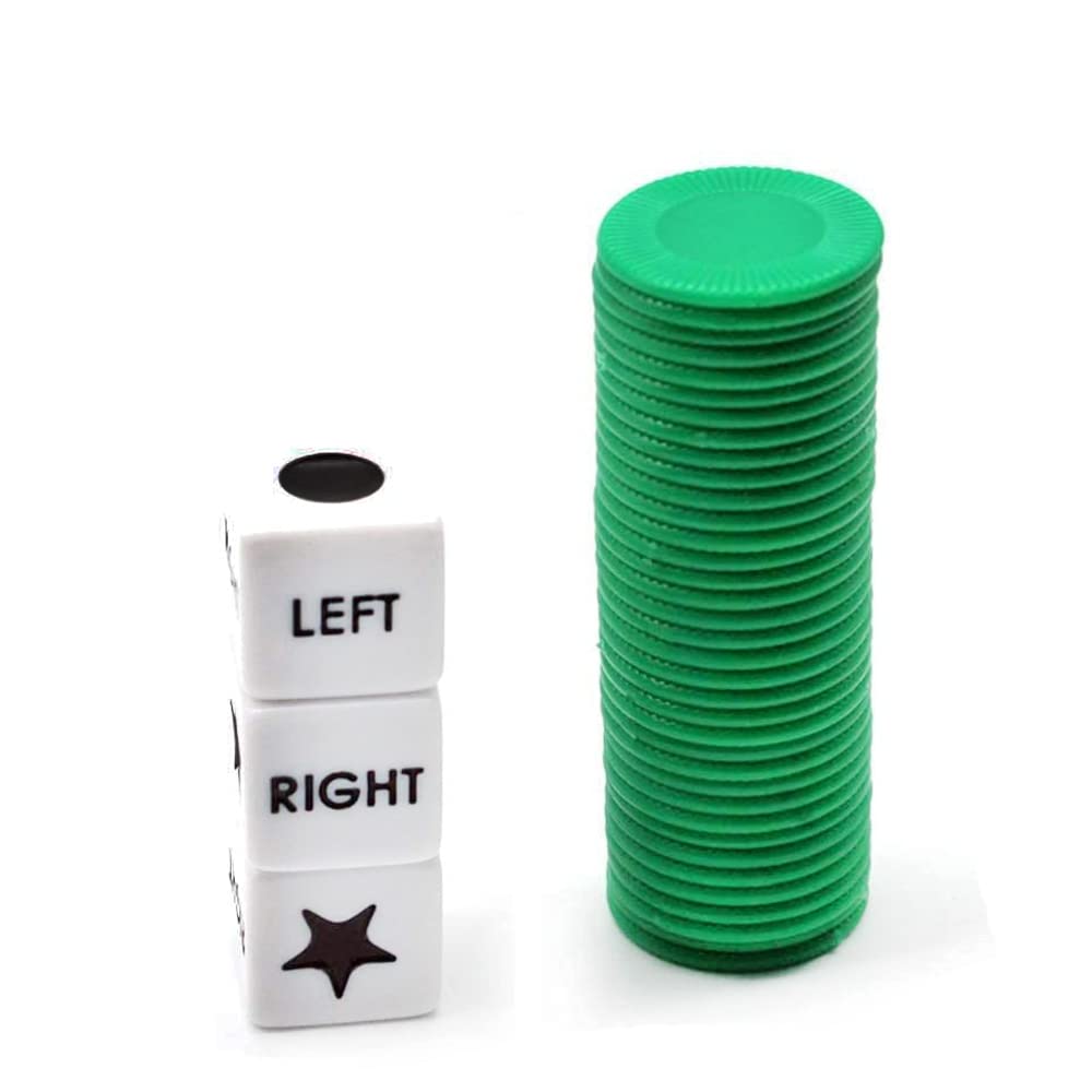 Befantasway dice tubes show Left, Center, Right symbols for intuitive play.