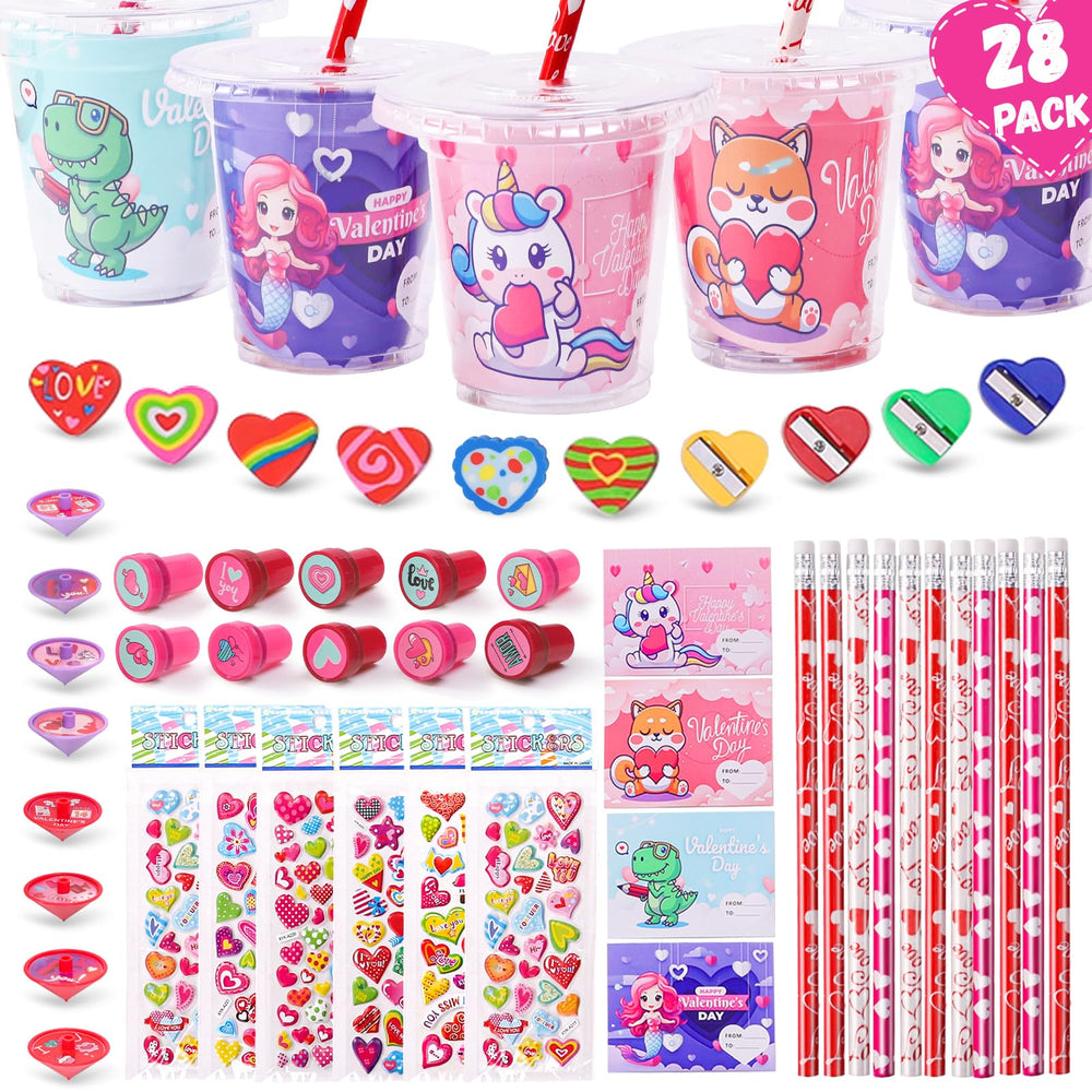 Beikeetoo Valentines cups with lids for classroom exchanges and on-the-go party favors