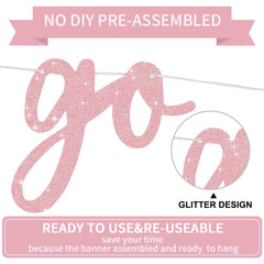 BEISHIDA dark pink banner, pre-strung letters, lightweight and reusable for future parties.