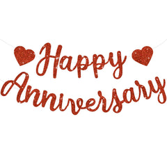 BEISHIDA glitter red happy anniversary banner ready-to-hang display for celebrations.