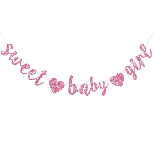 BEISHIDA pink glitter girl banner front view for a festive baby shower