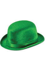 Beistle Green Vel-Felt Derby Hat showcased on display for parties.