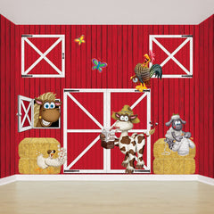 Beistle Red Barn Siding Backdrop compatibility enhances cohesive farm decor.