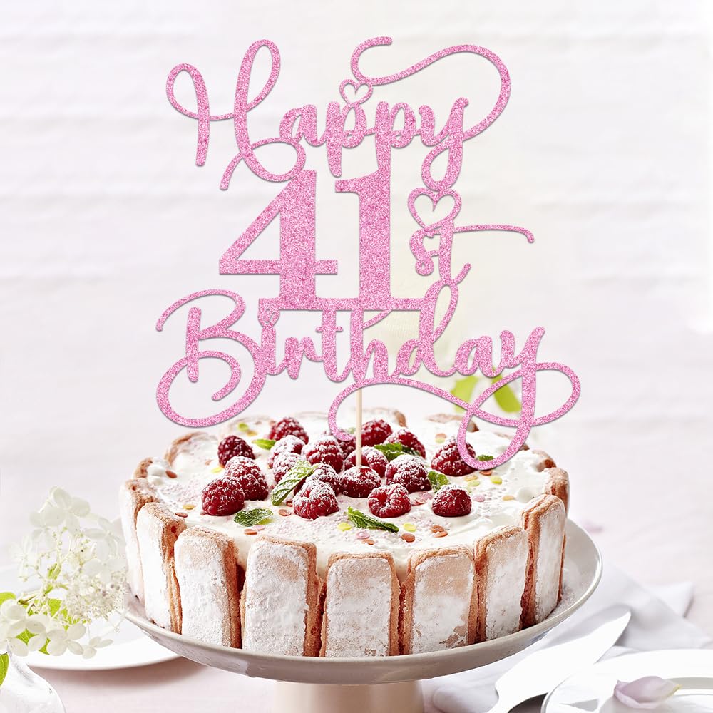 Bejotaa pink 41st birthday topper ideal for party decor.