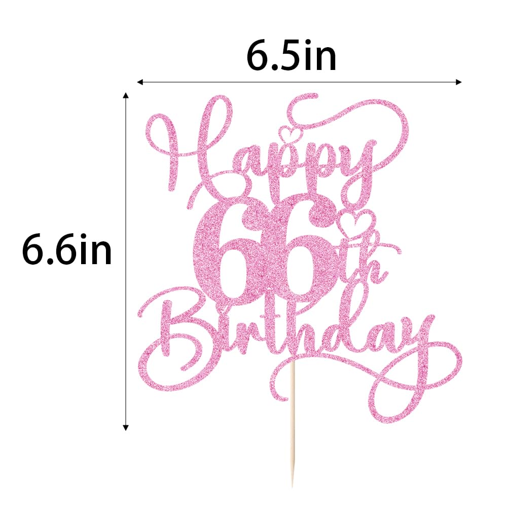 Bejotaa pink Happy 66th Birthday Topper pre-assembled for quick cake decorating
