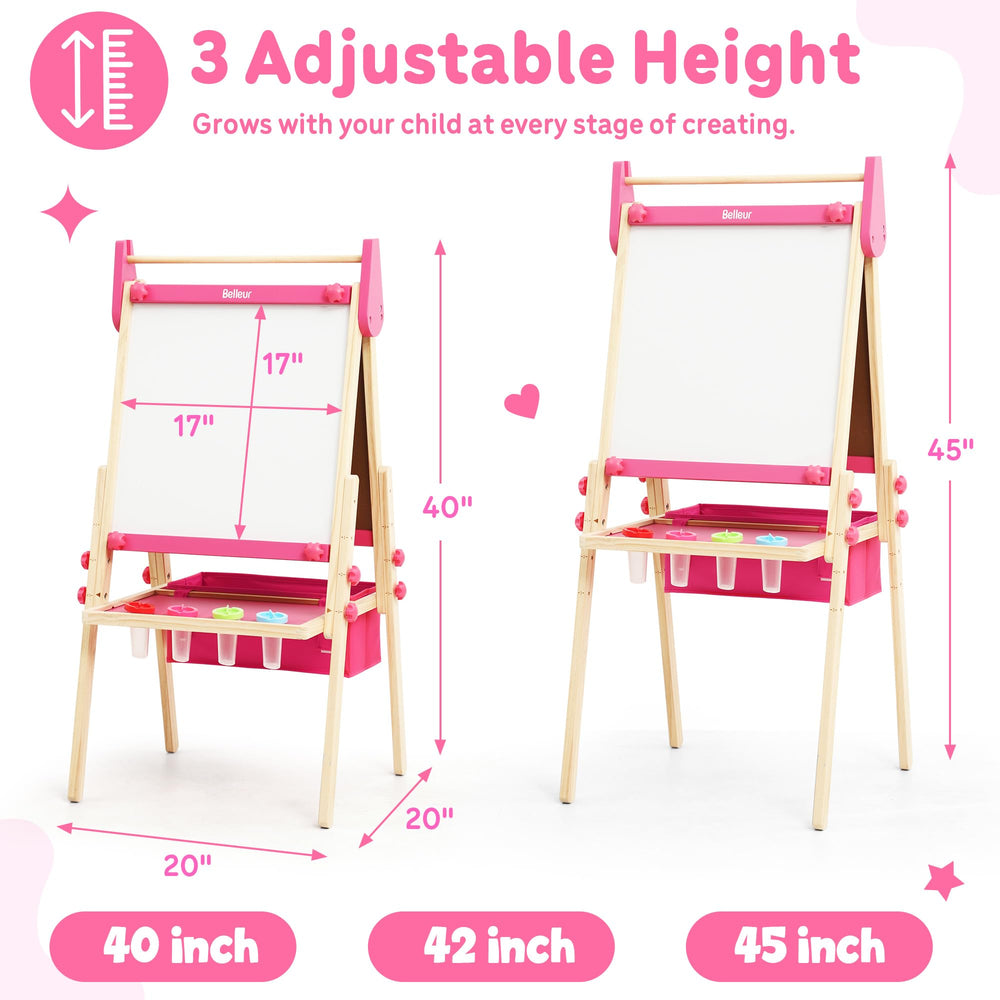 Belleur easel paper roll in use with kid drawings and colors